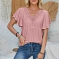 thumbnail image 4 of Njoeus Summer Tops for Women Ruffle Short Sleeve T Shirts Floral V-Neck Top Loose Fitting Eyelet Blouse Trendy S-XXL, 4 of 5