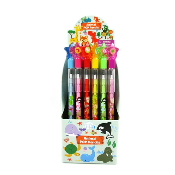 Tinymills 24pc Animals Multi-Point Stackable Pencils for Kids, Birthdays, Party Favors