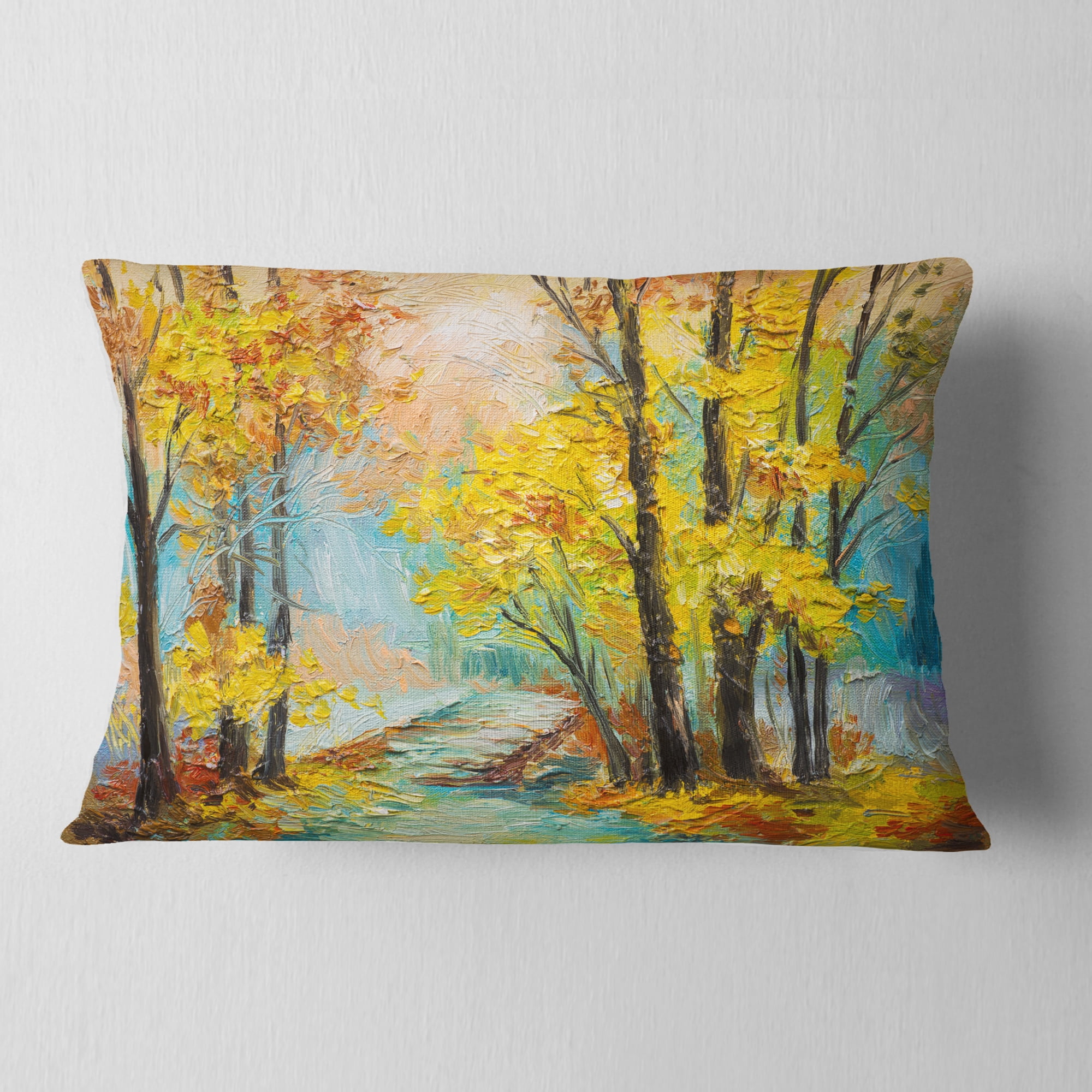 Designart Yellow Falling Forest - Landscape Printed Throw Pillow - 12x20