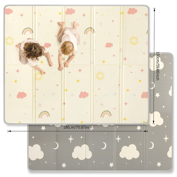 Generic Extra Large Reversible Foam Baby Play Mat, Non-Toxic Waterproof Fold Play Mat for Infants Toddlers Indoor Outdoor, Rainbow Print