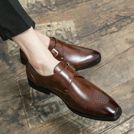 

Men‘s Fashion Brogue Plain Color Square Toe Anti-skid Slip On Bit Formal Dress Shoes For Wedding Party