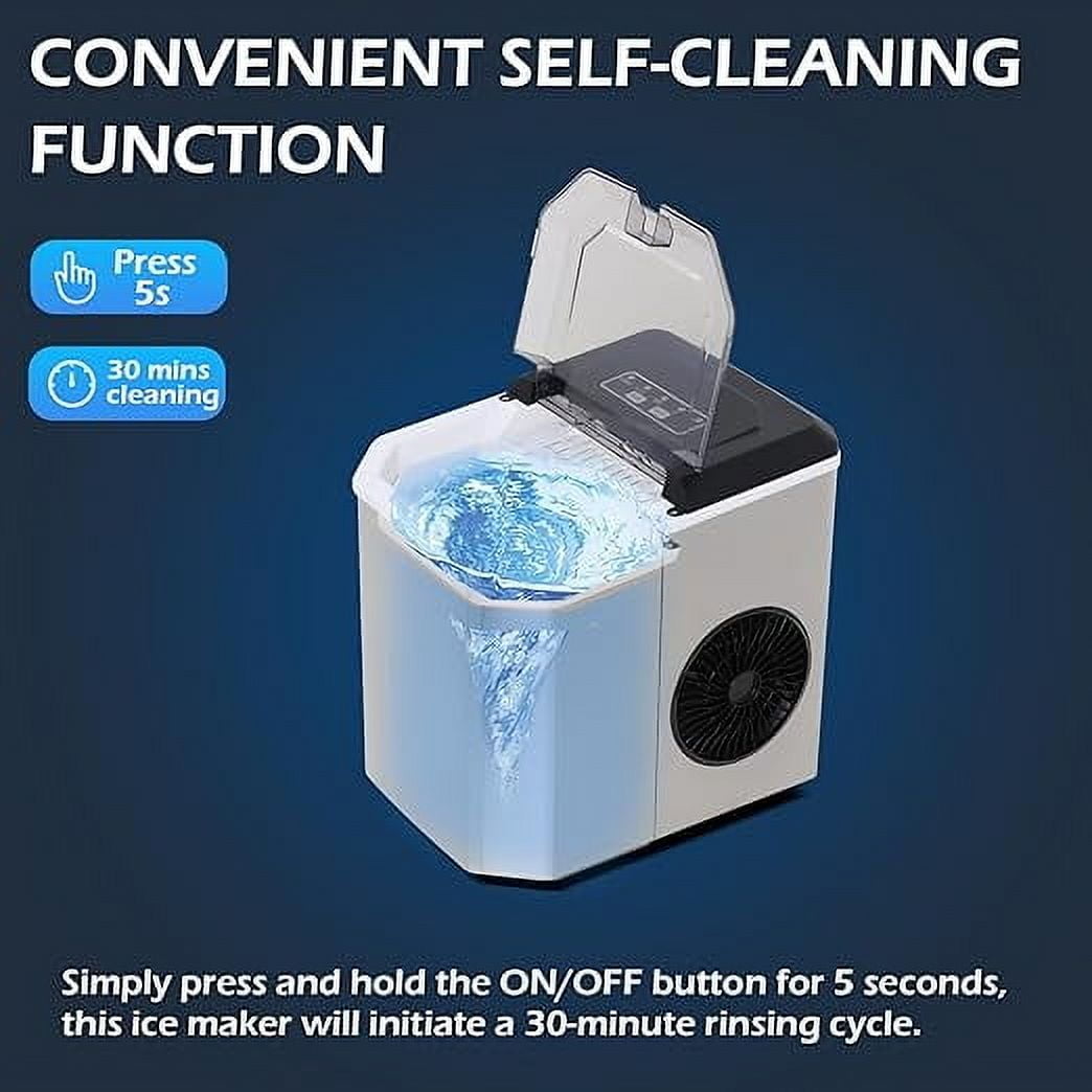 Countertop Ice Maker, Portable Stainless Steel Machine with Scoop Holder, Self-Cleaning, 26Lbs in 24Hrs, 9 Cubes in 6 Mins, 2 Sizes of Bullet Ice Cubes for Home Office Camping Boating RV