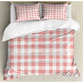 Large Buffalo Check Gingham Pink Plaid Organic Sateen Duvet Cover