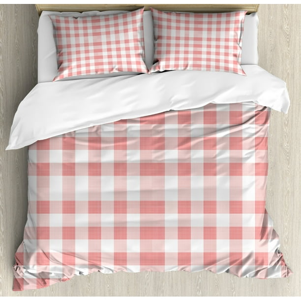 Checd Duvet Cover Set King Size Picnic In Countryside Themed Gingham Pattern Soft Colors Print Decorative 3 Piece Bedding With 2 Pillow Shams Pink Pale White By Ambesonne Checd Duvet Cover Set King Size, Light Pink King Size Bedding