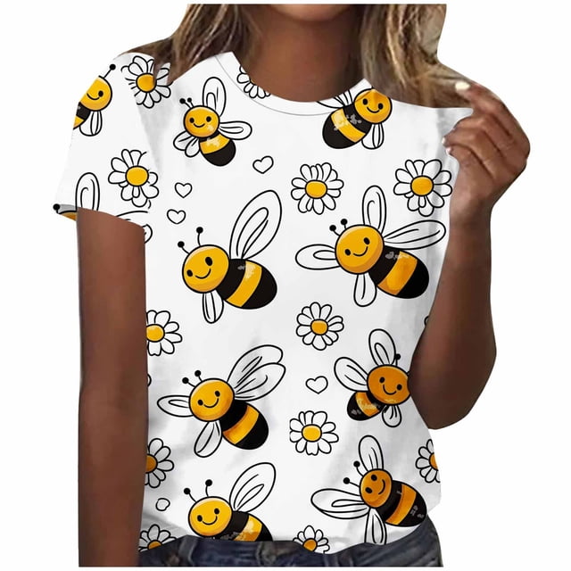 Hauts à Col Rond pour Femmes, T-Shirt Imprimé Décontracté et à la Mode, Manches Courtes, Usage Quotidien Ou Fête