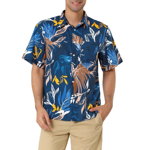 CAMISAS DE HOMBRE CORTAS DE INSPIRACIÓN CHIC, CON ESTAMPADO FLORAL, BOTONES EN LA PARTE FRONTAL, PLAYERA DE PLAYA HAWAIANA 38 AZUL MARRÓN