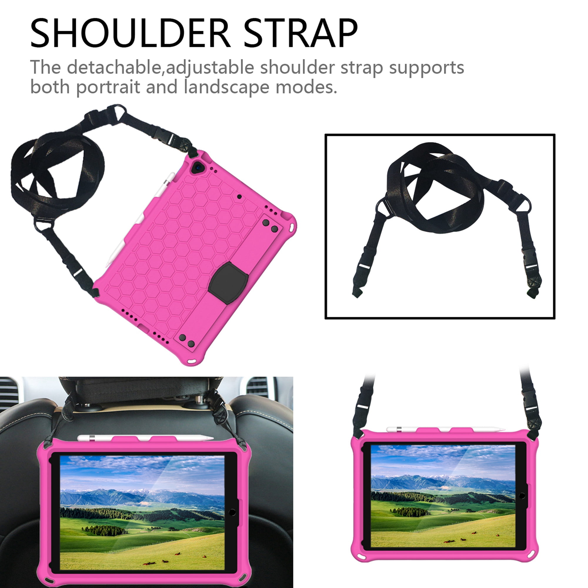 iPad 10.2 2021 Case with Screen Protector, Dteck Shockproof Case for iPad 9th Gen/ iPad 8th Gen / iPad 7th Gen with Removable Shoulder Strap/Hand Strap/Pencil Holder, Heavy Duty Rugged Case,Rose/Black