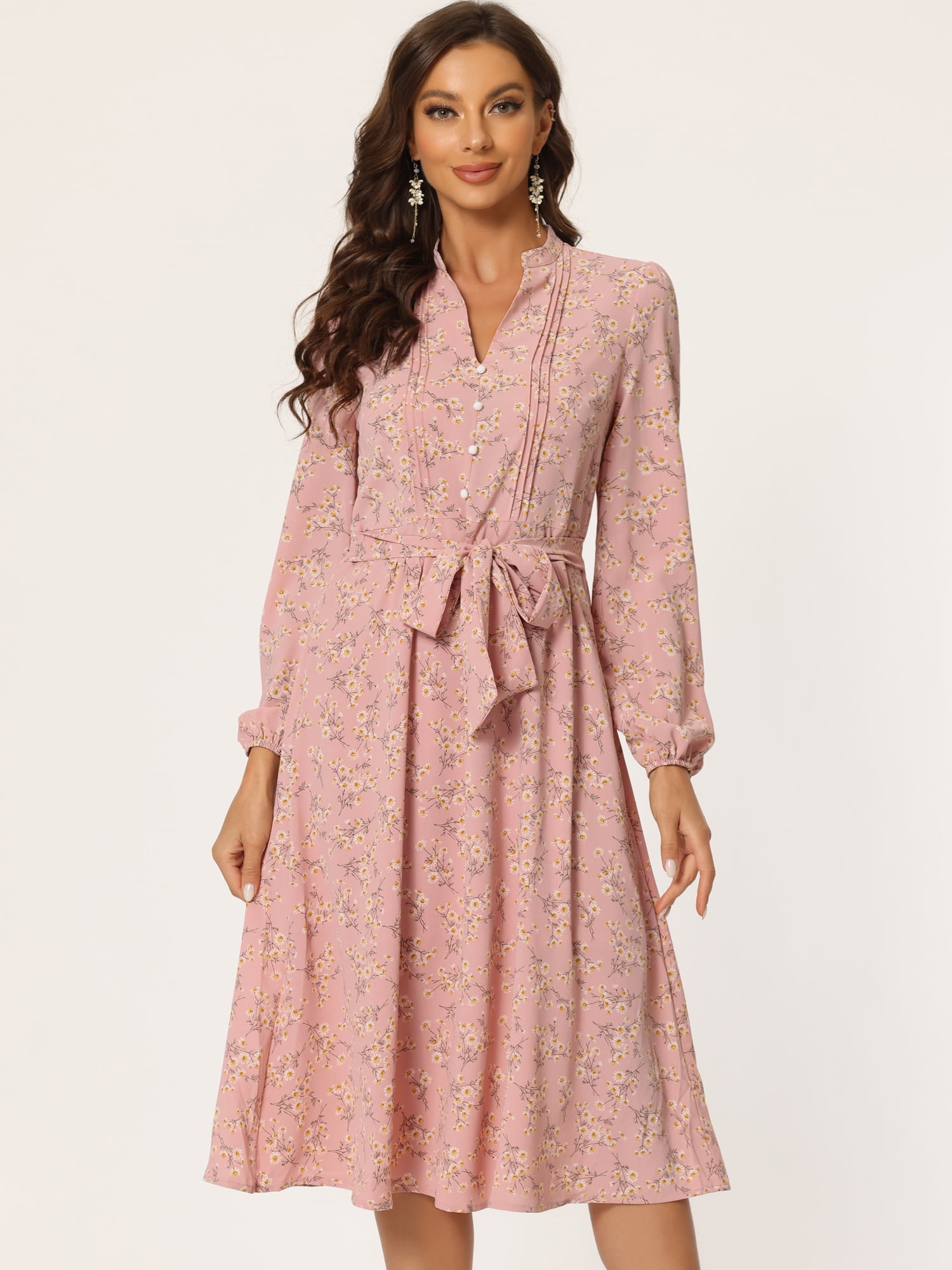 DARING DIVA Button Up Split Long Sleeve Floral Flowy Party Maxi Dress S Pink