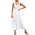 thumbnail image 4 of Lisingtool Dresses for Women 2023 Women's 2023 Casual Loose Plain Maxi Sundress Smocked Tank Dress Sleeveless Summer Beach Tiered Long Dresses Homecoming Dresses White, 4 of 8