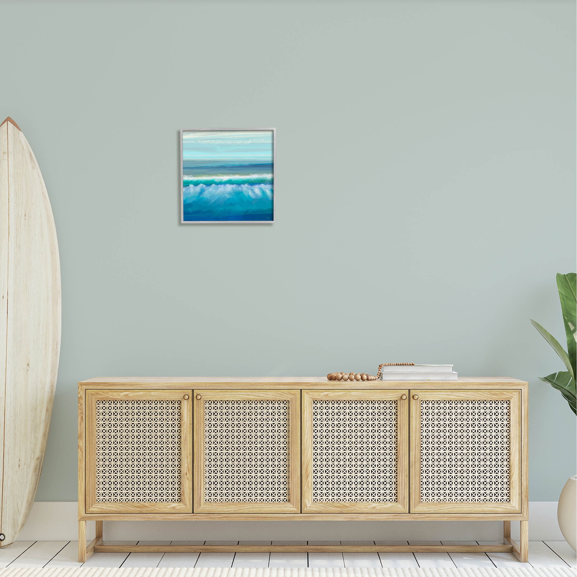 Brushed Sea Waves Crashing Coastal Painting Gray Framed Art Print Wall Art