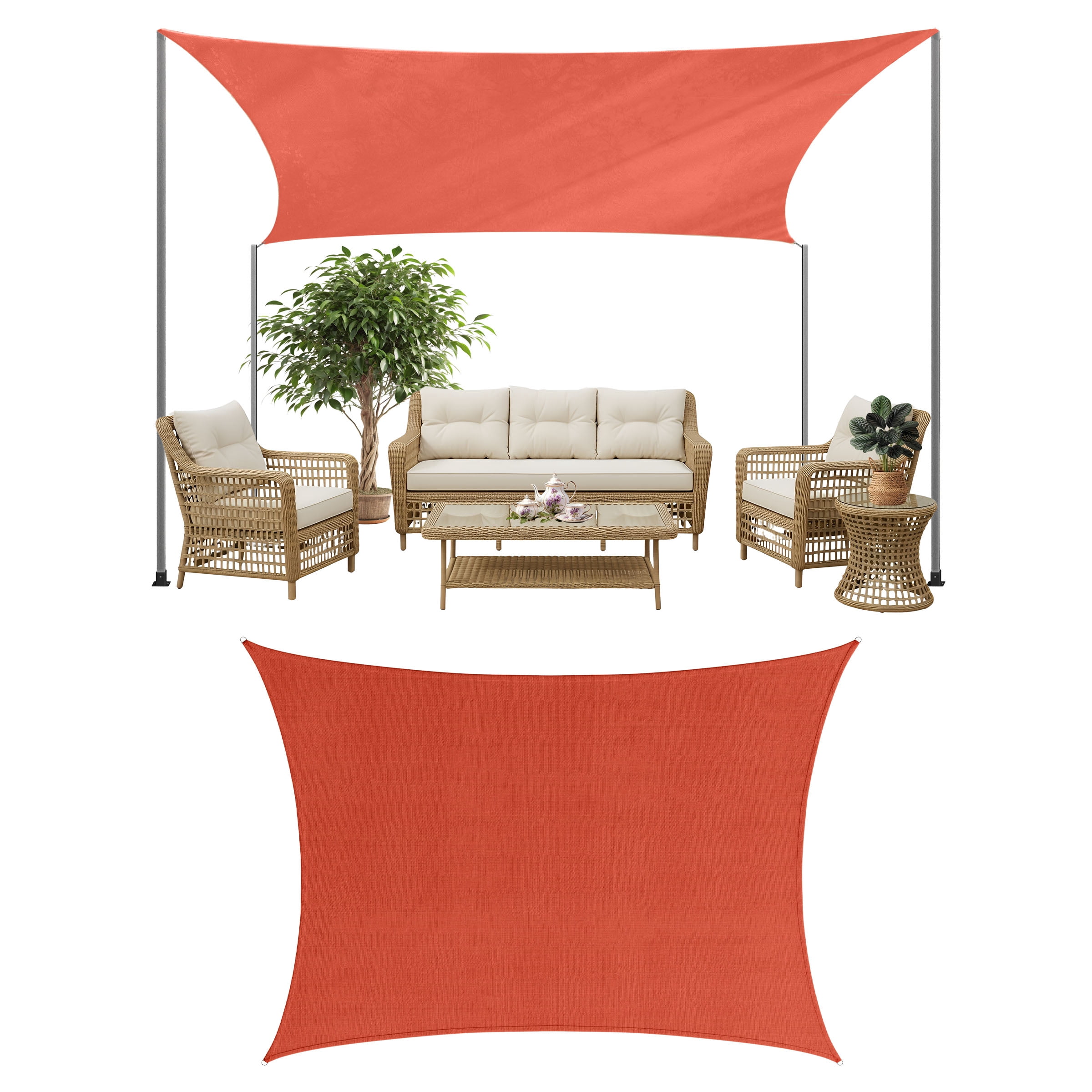 Pure Garden 10x13ft Sun Shade Sail – UV-Blocking Outdoor Canopy with D-Rings & Ropes, Terracotta