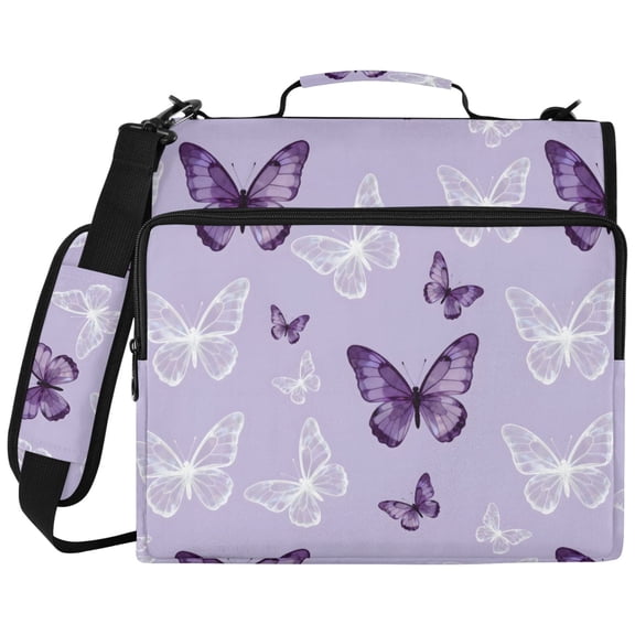 ALAZA Zipper Binder Butterfly Purple Pattern 2 inch 3 Ring 500 Sheet Capacity Trapper Keeper File Folder Organizer Bag