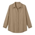 thumbnail image 4 of CLOISE Women Button down Shirts with Collar Plus Size Lace Long Sleeve Blouses Solid Color Tops Cut Out Loose Casual Fall Clothing for Work Brown S, 4 of 6