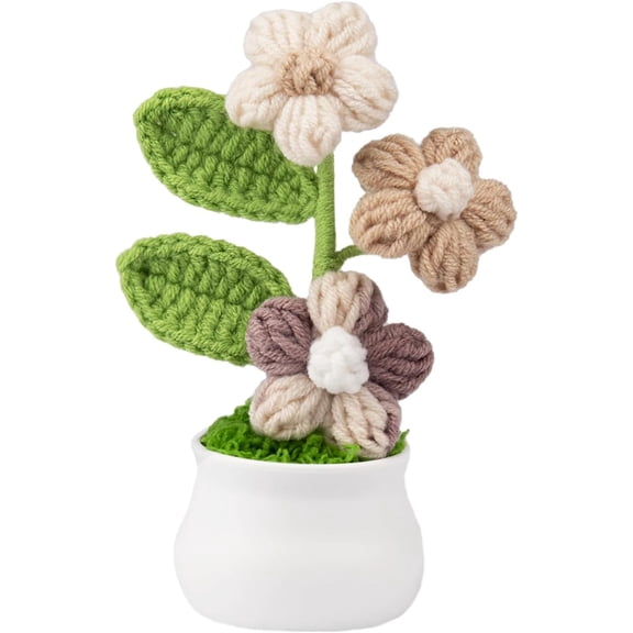 Knitting Crochet Puff Flowers Potted Plants, Gradient Colorful Flowers for Friends, Family and Lover, Handmade Flowers for Home Office Decoration, Car Decoration, Valentine's Gift
