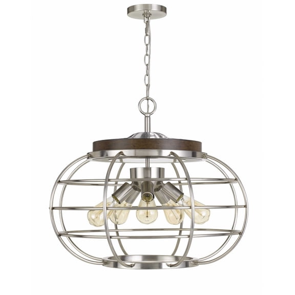 Cal Lighting Liberty 5-Light Metal Chandelier in Brushed Steel Silver/Brown