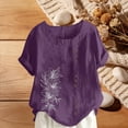 thumbnail image 1 of Xuyuer Women's Casual Linen Round Neck Printed Short Sleeve Button Blouse, Breathable Summer Top for Vacation Wear, Market Days and Relaxed Boho Style, 1 of 5