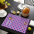 thumbnail image 3 of Pink Purple Checkered Pattern Summer Placemats Table Placemats Set Of 6-Linen Kitchen Washable Placemats Table Mats 11.8"x17.7" Non-Slip Heat Resistant, 3 of 5