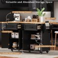 thumbnail image 6 of 56.5'' Kitchen Island with Drop Leaf and Power Outlet, Rolling Kitchen Island Cart on Wheels with 4 Doors, 5 Deep Drawers and Adjustable Shelves for Kitchen, Dining Room, Black, 6 of 8