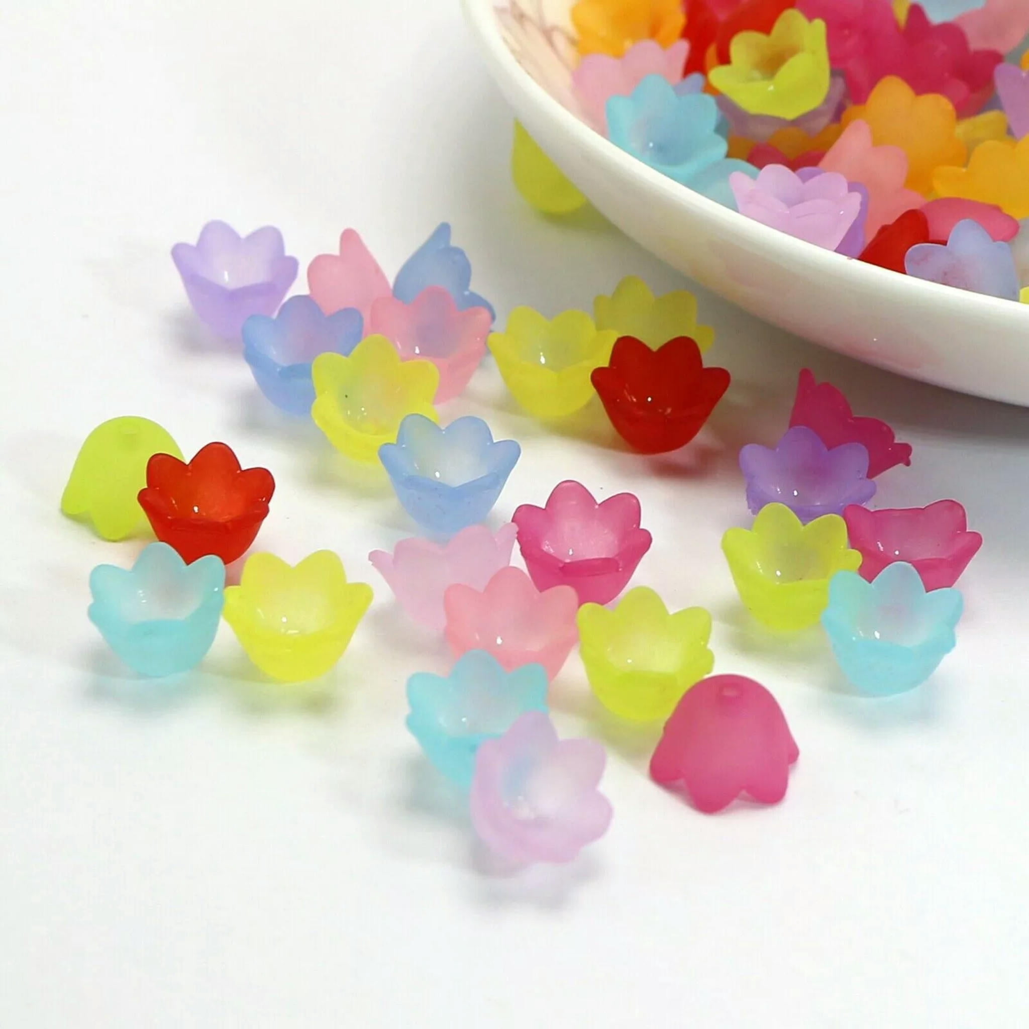 U8MO 2000 Mixed Color Frosted Acrylic Flower Bell Beads Cap 10mm Center Hole