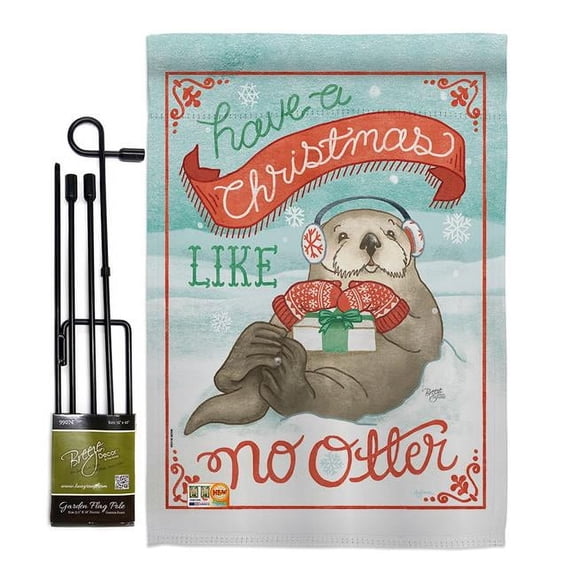 Breeze Decor BD-XM-GS-114155-IP-BO-D-US18-WA 13 x 18.5 in. Christmas Like No Otter Winter Impressions Decorative Vertical Double Sided Garden Flag Set with Banner Pole