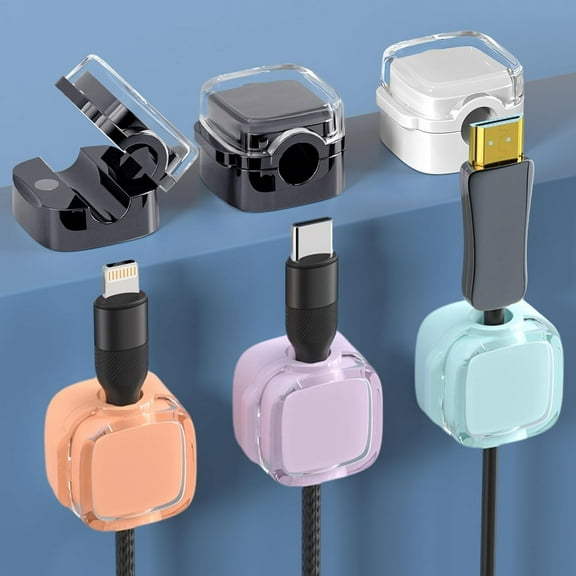 6 Pack Magnetic Cable Clips, Cord Holder for Nightstand, Under Desk Cable Management Smooth Adjustable Computer Accessories, Adhesive Wire Organizer for Desktop Home Office Kitchen Desk Phone Car