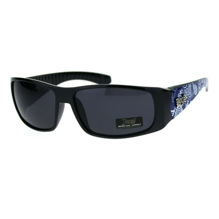 Locs Mens Gangster Blue Bandana Print Arm Narrow Rectangular Cholo Plastic Sunglasses