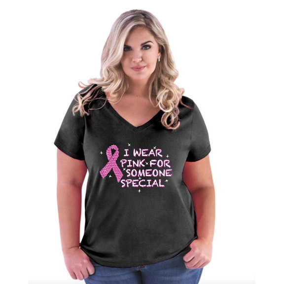 NIB - Women's Plus Size V-neck T-Shirt - I Wear Pink for Someone Special