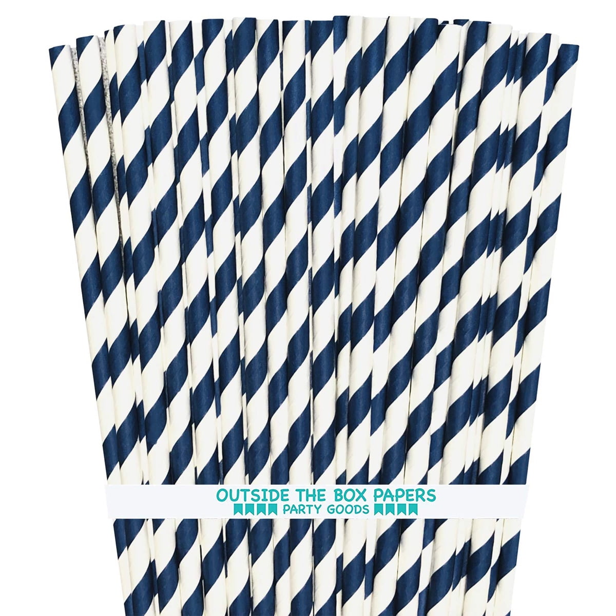 100 Navy Blue Striped Paper Straws