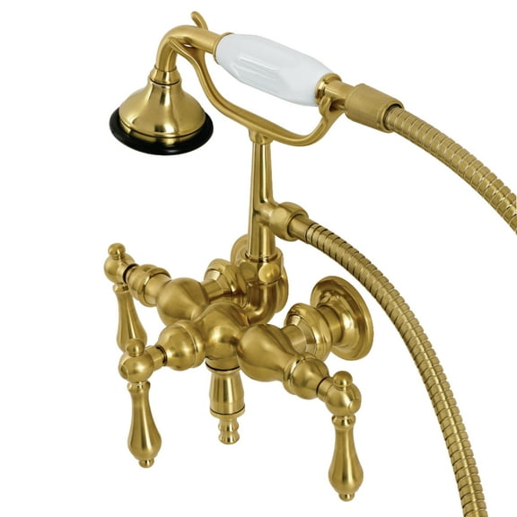 Kingston Brass AE19T7 Aqua Vintage 3-3/8 Inch Wall Mount Tub Faucet with Hand Shower, Brushed Brass