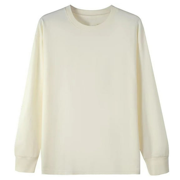 AherBiu Long Sleeve Tops for Women Crewneck Casual Loose Cotton T-Shirt Basic Comfy Top Tees Solid Color