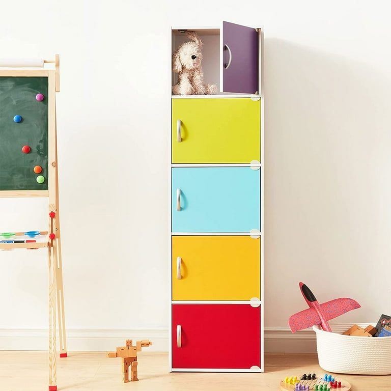 Hodedah 5-Shelf, 5-Door Tall Storage Unit, Wooden Furniture for