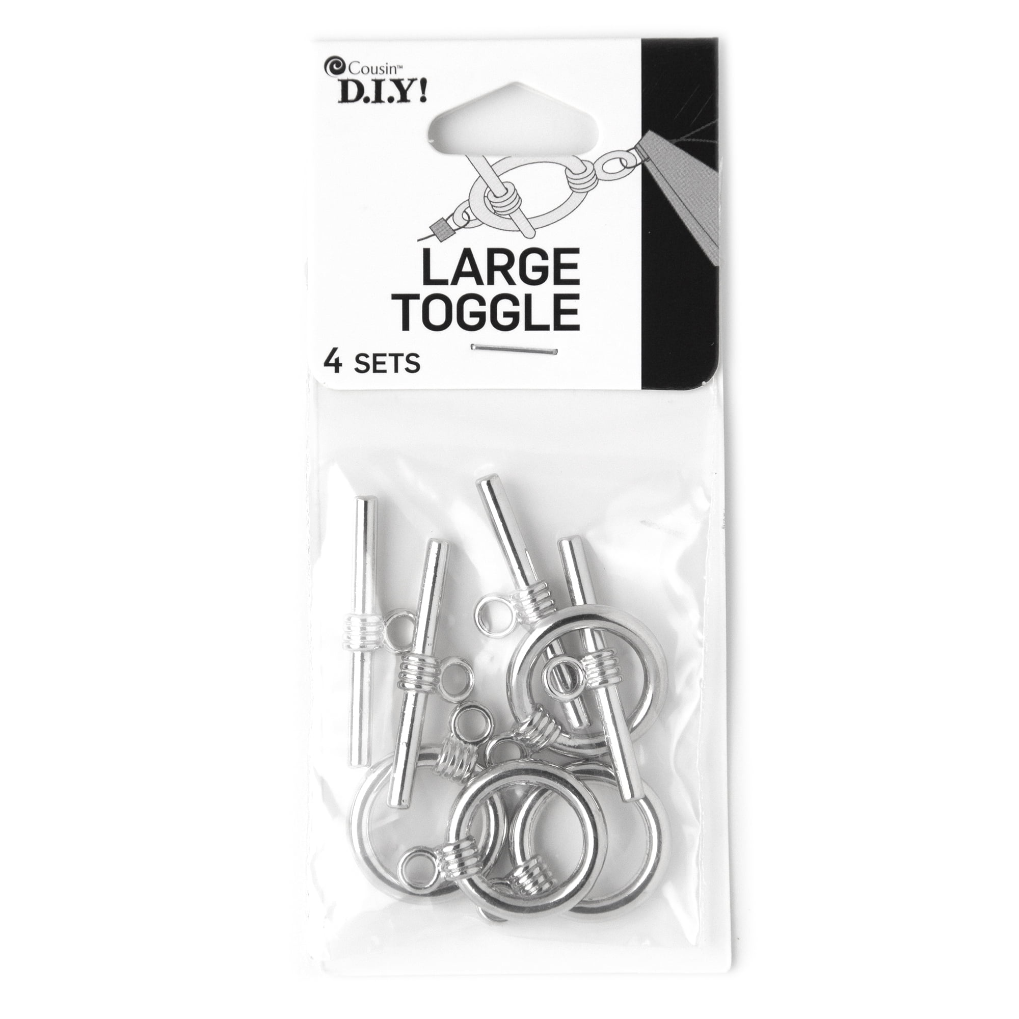 Silver Large Round Toggle, 4 Piece