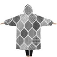 thumbnail image 2 of Oversized Wearable Blanket Hoodie,Black and White Geometric Quatrefoil Pattern Sherpa Blanket Hoodie with Super Pockets,Super Warm Fuzzy Pullover for Women & Men, 2 of 6