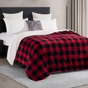 ROSEKIND Black and Red Buffalo Plaid Sherpa Throw Blanket | OEKO-TEX Certified | Reversible Fleece Throw, All-Season | Throw Size 50x60in