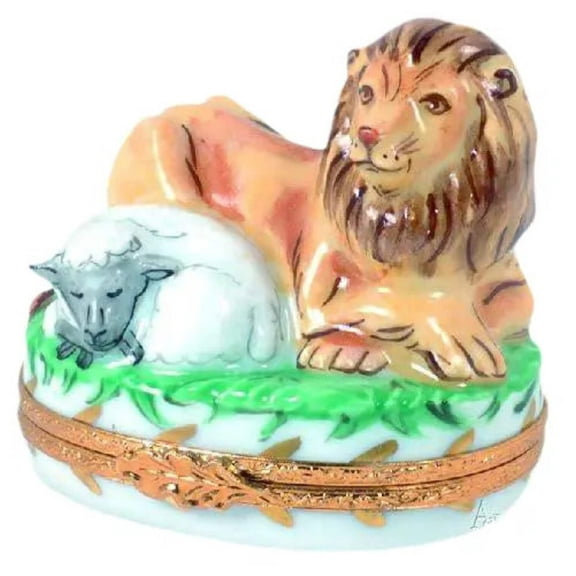 Lion and Lamb Jewish Christian Limoges Box Figurine Limoges Box Porcelain Figurine