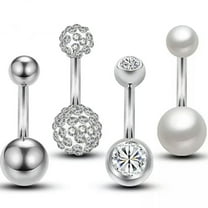 MATROOY 4Pcs 14G Belly Button Rings Pearl Crystal Two Balls Navel Piercing Body Jewt WY4