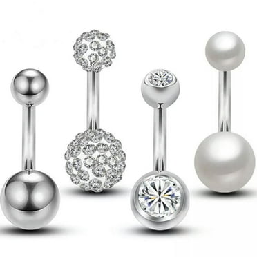 MATROOY 4Pcs 14G Belly Button Rings Pearl Crystal Two Balls Navel Piercing Body Jewt WY4