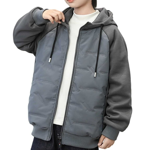RUTAYY Children Boys Puffer Jacket Self Heating Winter Long Sleeve Solid Color Down Padded Tops Elegant Casual Coat