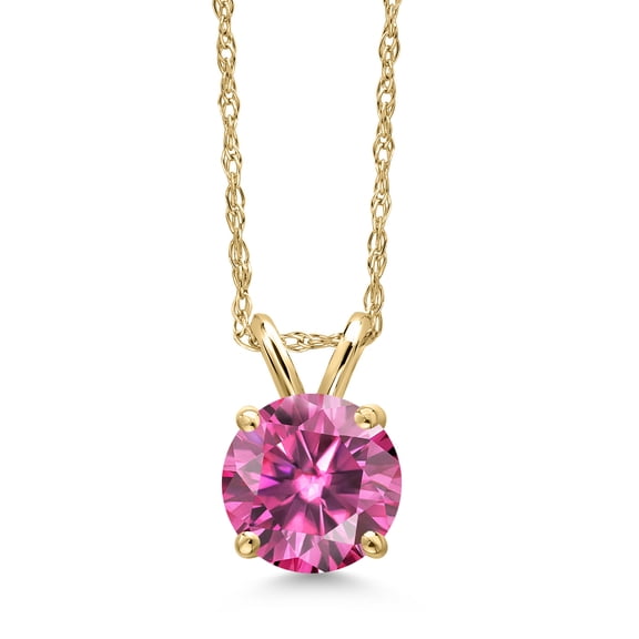 Gem Stone King 14K Yellow Gold Pink Moissanite Pendant Necklace for Women | 0.80 Cttw | Gemstone Birthstone | Round 6MM | With 18 inch Chain