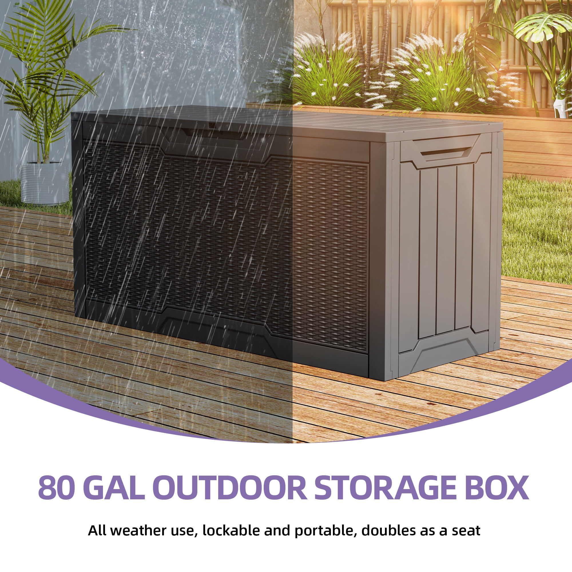 Uforic 80-Gallon Lockable Outdoor Storage Deck Box, Resin Storage Box for Patio, Garden,Waterproof,Dark Gray