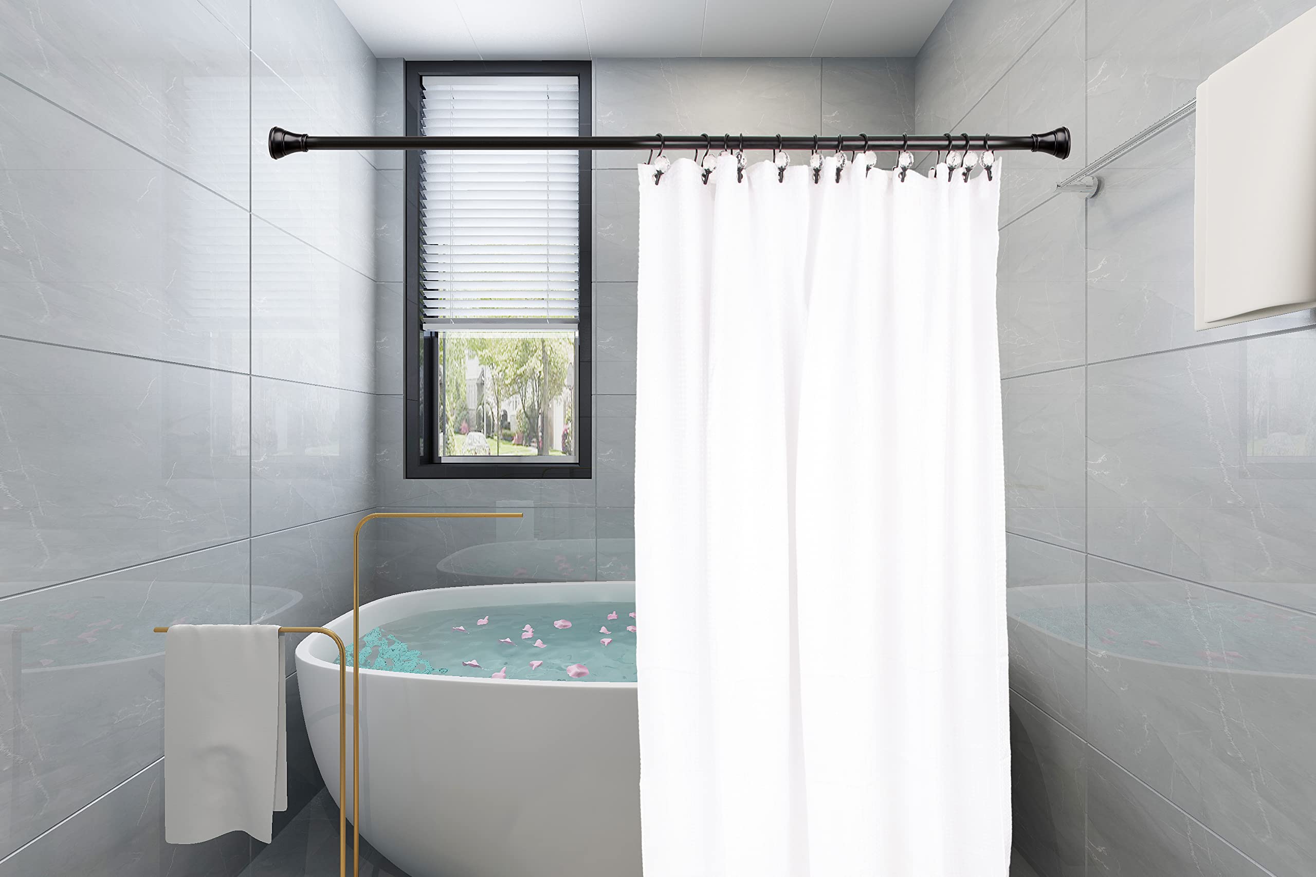 Utopia Alley  Rustproof Zinc Double Shower Curtain Hooks for Bathroom, Crystal Design, Set of 12 Black
