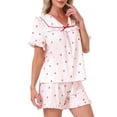 thumbnail image 4 of INSPIRE CHIC Women's Loungewear Ruffle Babydoll Collared Cute Print Short Sleeves with Shorts Sleepwear Pajama Sets M Pink, 4 of 6
