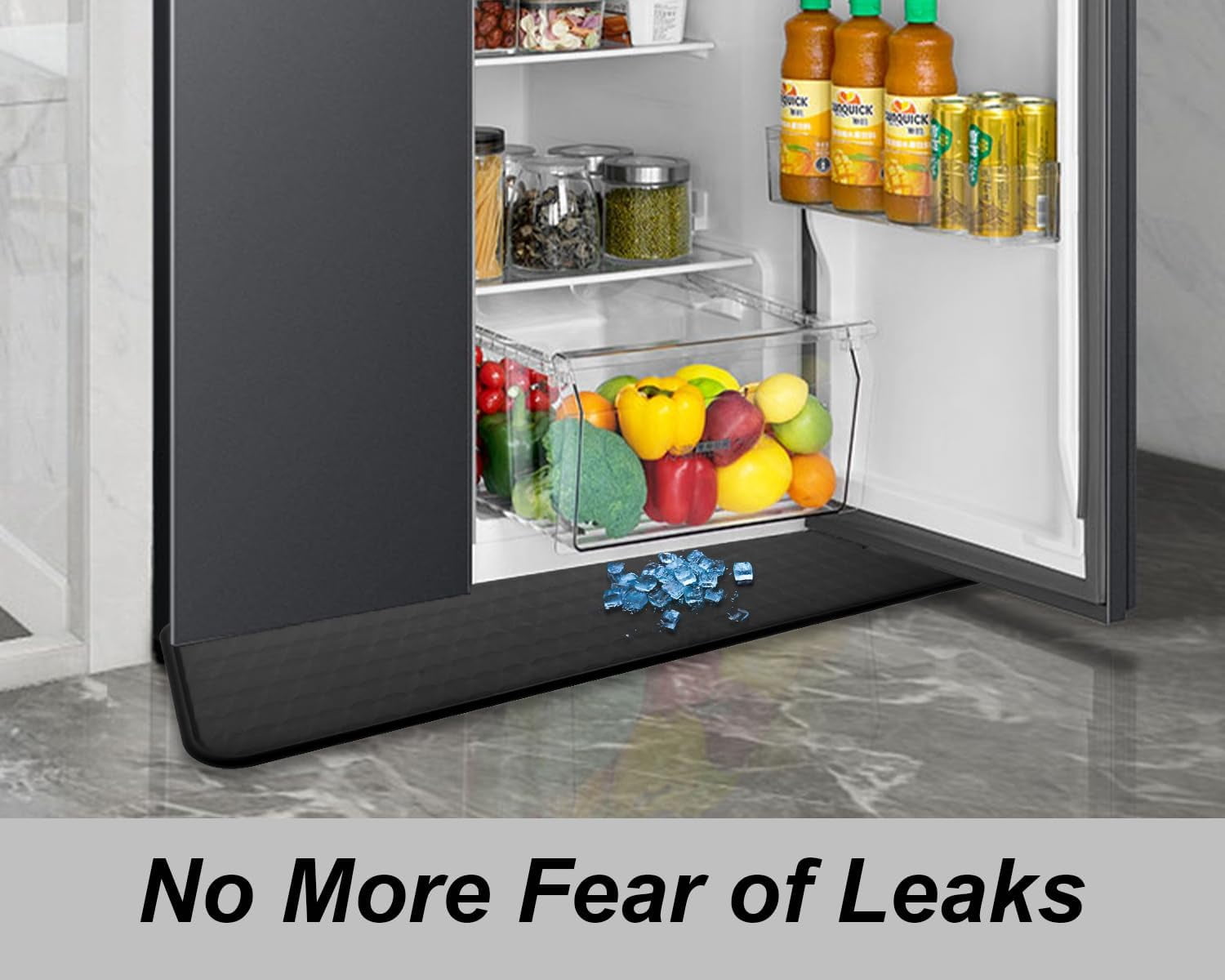 JJEAN-Refrigerator Mat, Washing Machine Spill Liner, Drip Tray and Leak Catcher Mat, Fridge Mat Prevent Water Leakage and Floor Damage from Elecrical Equipment Heavy Duty 37.5'' x 8.5'' Black