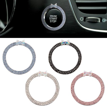 4Pcs 4 Colors Bling Ring Emblem Car Accessories Rhinestone Ring for Car Buttons Bling Push to Start Button Cover Ring Key Lgnition Starter Knob Ring Decoration - Silver/Dark Blue/Pink/Black diy