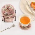 thumbnail image 5 of Haosy Set of 6 Drink Woven Coaster with Holder Heat Resistant Non-Slip Bar Coasters 4 Inches Rabbit in Teacup Flower, 5 of 7