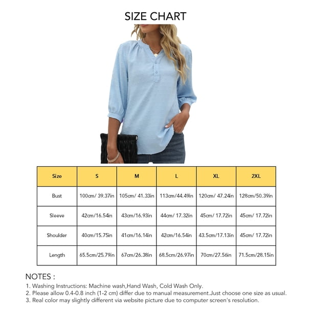 Blusas con cuello en v de verano camisas con botones casuales para mujeres tops de puntos camisetas con botones para mujeres blusas de manga 3/4 con cuello en V de verano para ANGGREK Otros