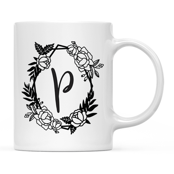 Koyal Wholesale Minimal Geometric Roses Design Coffee Mug Collection, Letter P