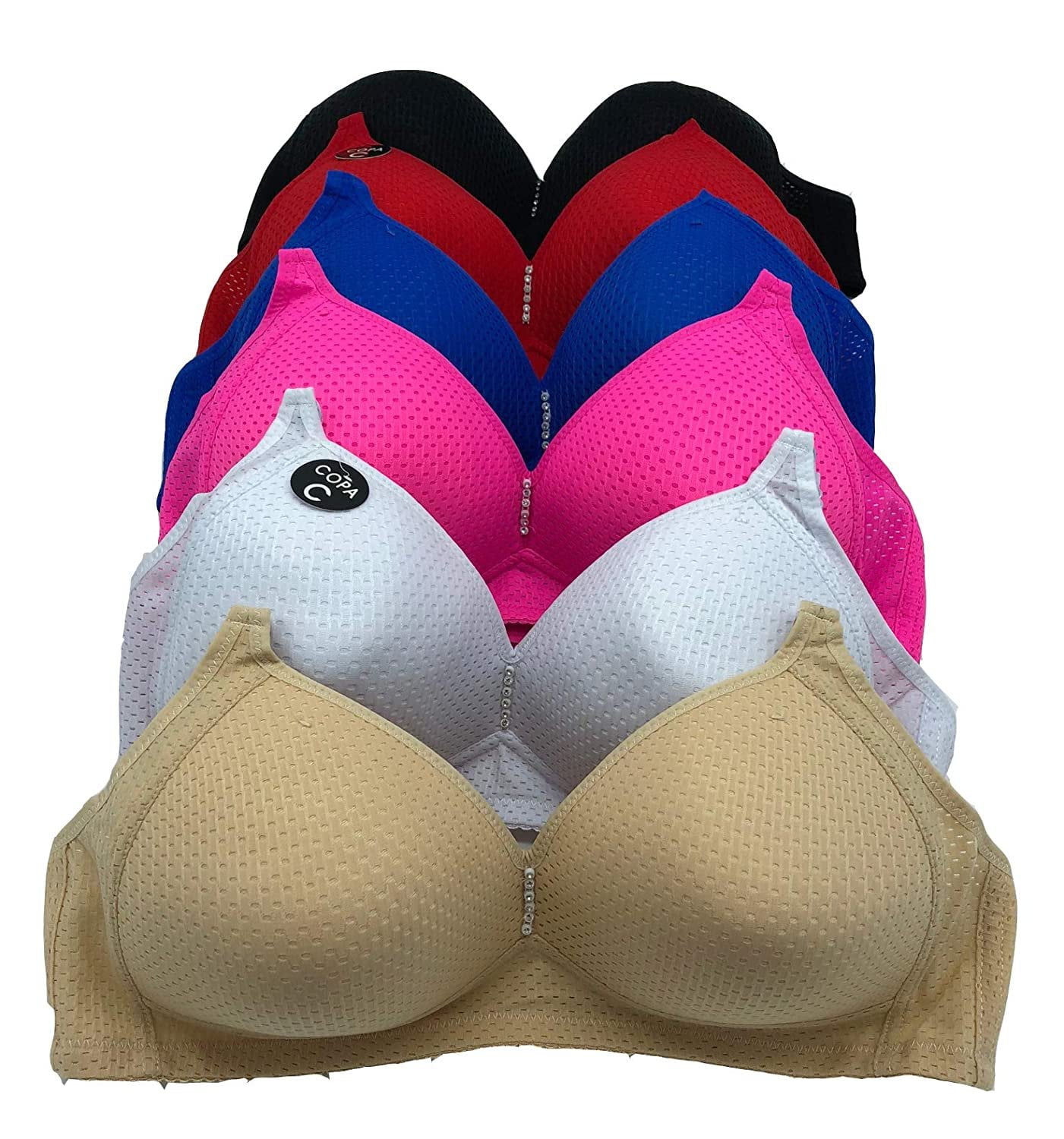 Padaya Iheyi 6 Pieces No Wire Full Cup Plain/Lace Light Padded Wire