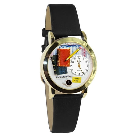 Whimsical Watches Womens C0450003 Classic Gold Book Lover Black Leather And Goldtone Watch