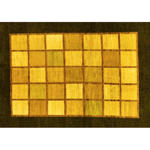 Ahgly Company Machine Washable Indoor Rectangle Oriental Yellow Modern Area Rugs, 7' x 10'
